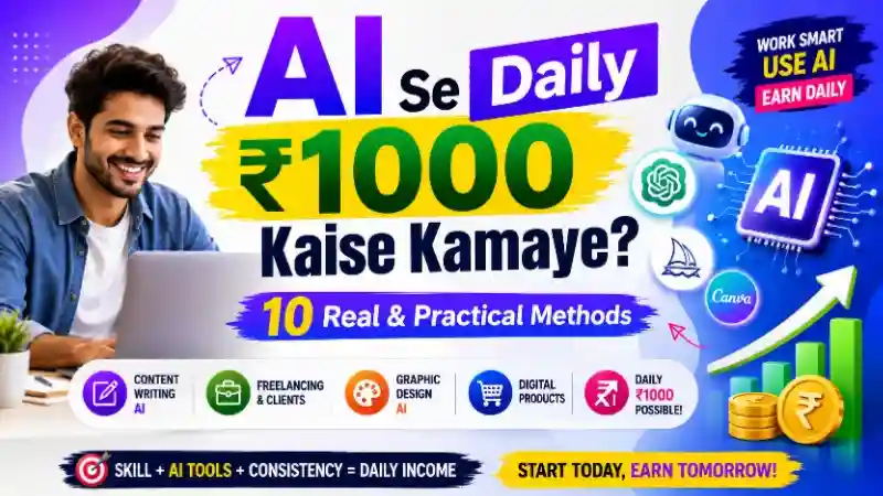 AI Se Daily ₹1000 Kaise Kamaye? ChatGPT, AI Tools, Content Writing, Freelancing aur Digital Products se online paise kamane ke 10 real aur practical tarike