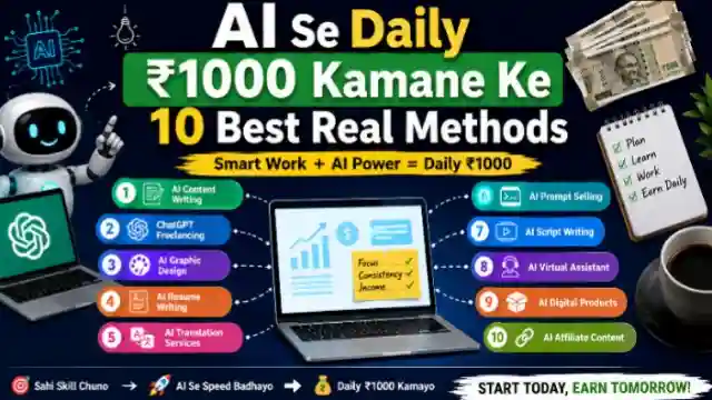 AI Se Daily ₹1000 Kamane Ke 10 Best Real Methods – AI Content Writing, ChatGPT Freelancing, Graphic Design, Resume Writing, Translation, Prompt Selling aur AI Tools se online earning